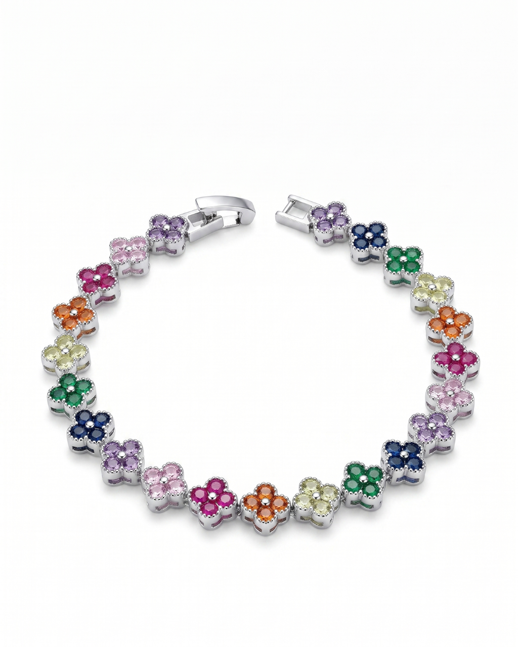 Korean Flora Rainbow Clover Tennis Bracelet