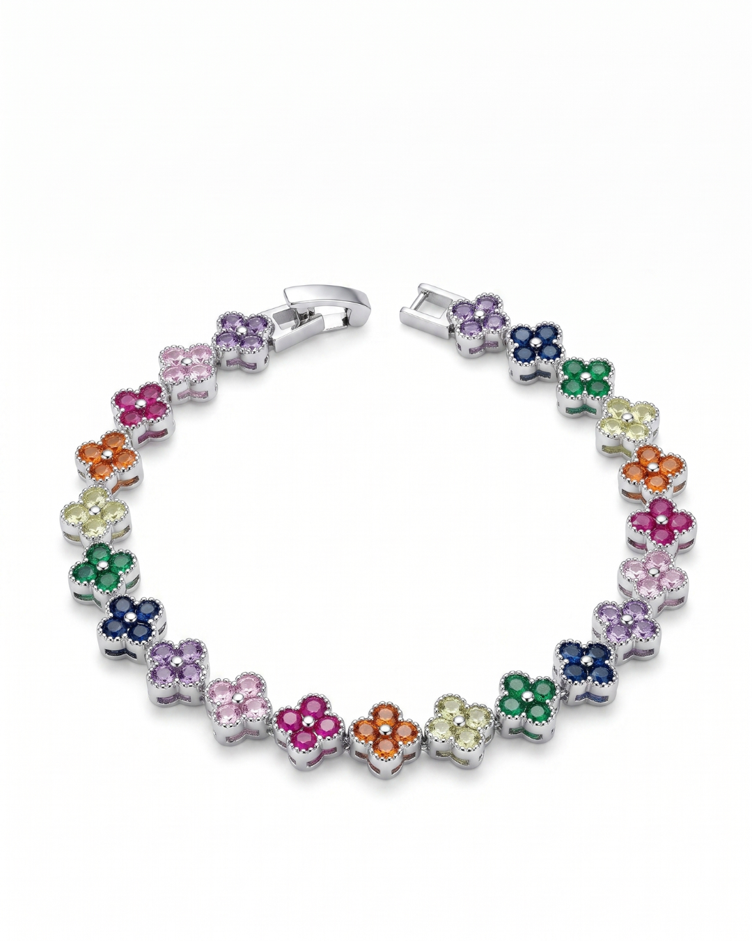 Korean Flora Rainbow Clover Tennis Bracelet