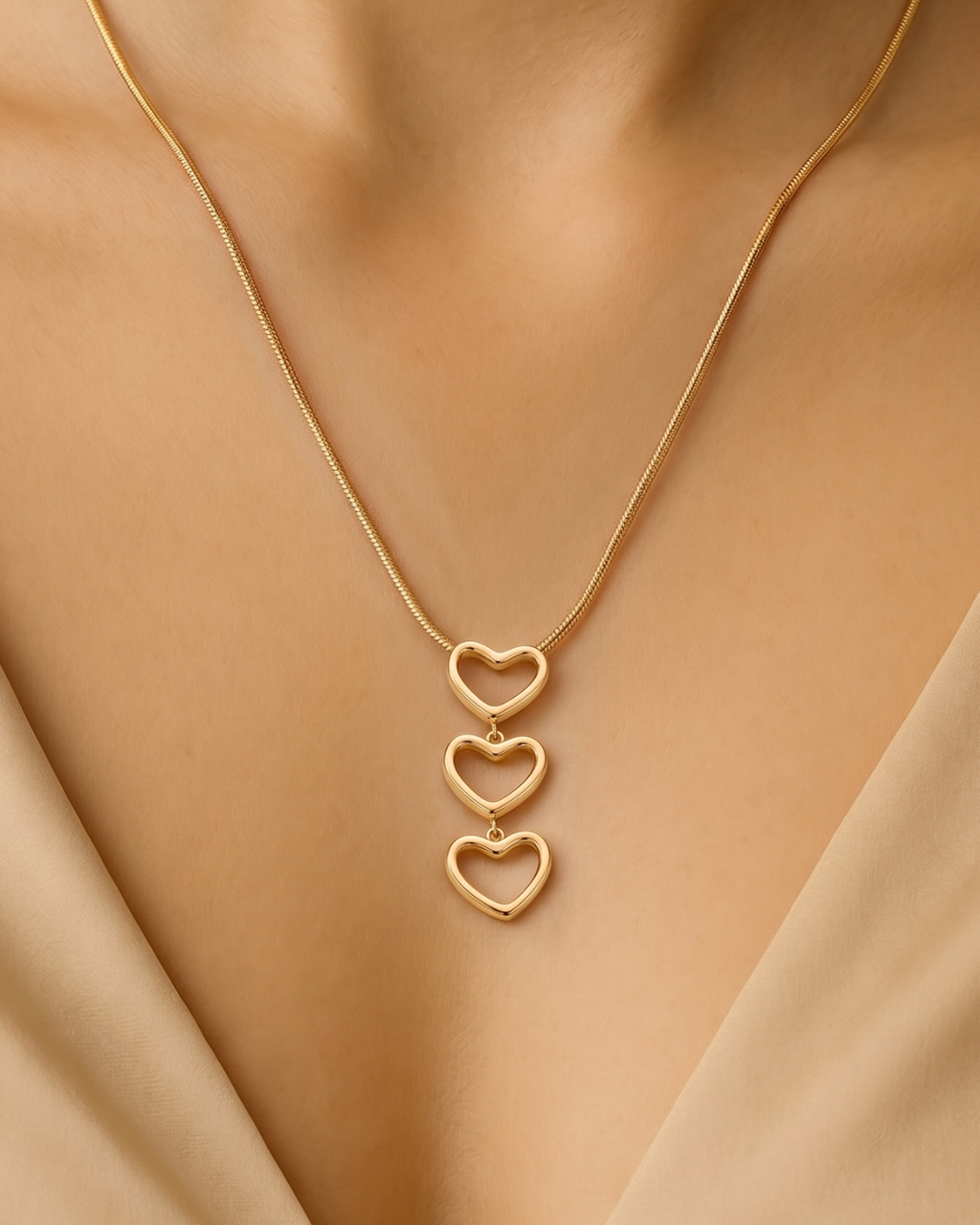 Trio Cascading Heart Pendant Necklace