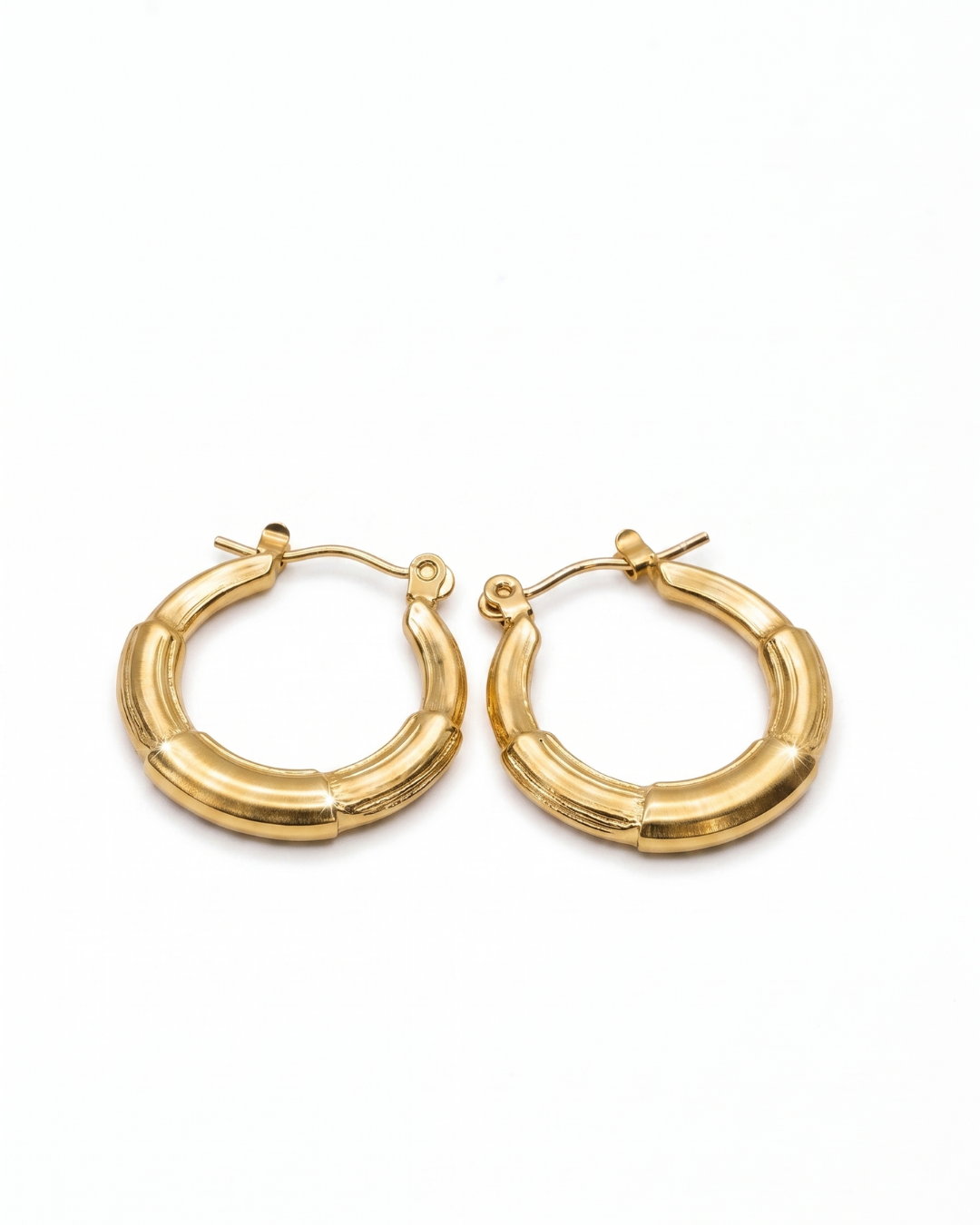 Bamboo Textured Gold Hoops