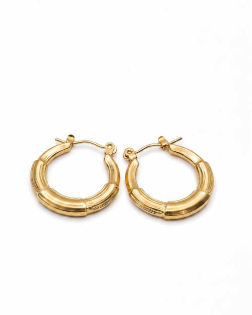 Bamboo Textured Gold Hoops