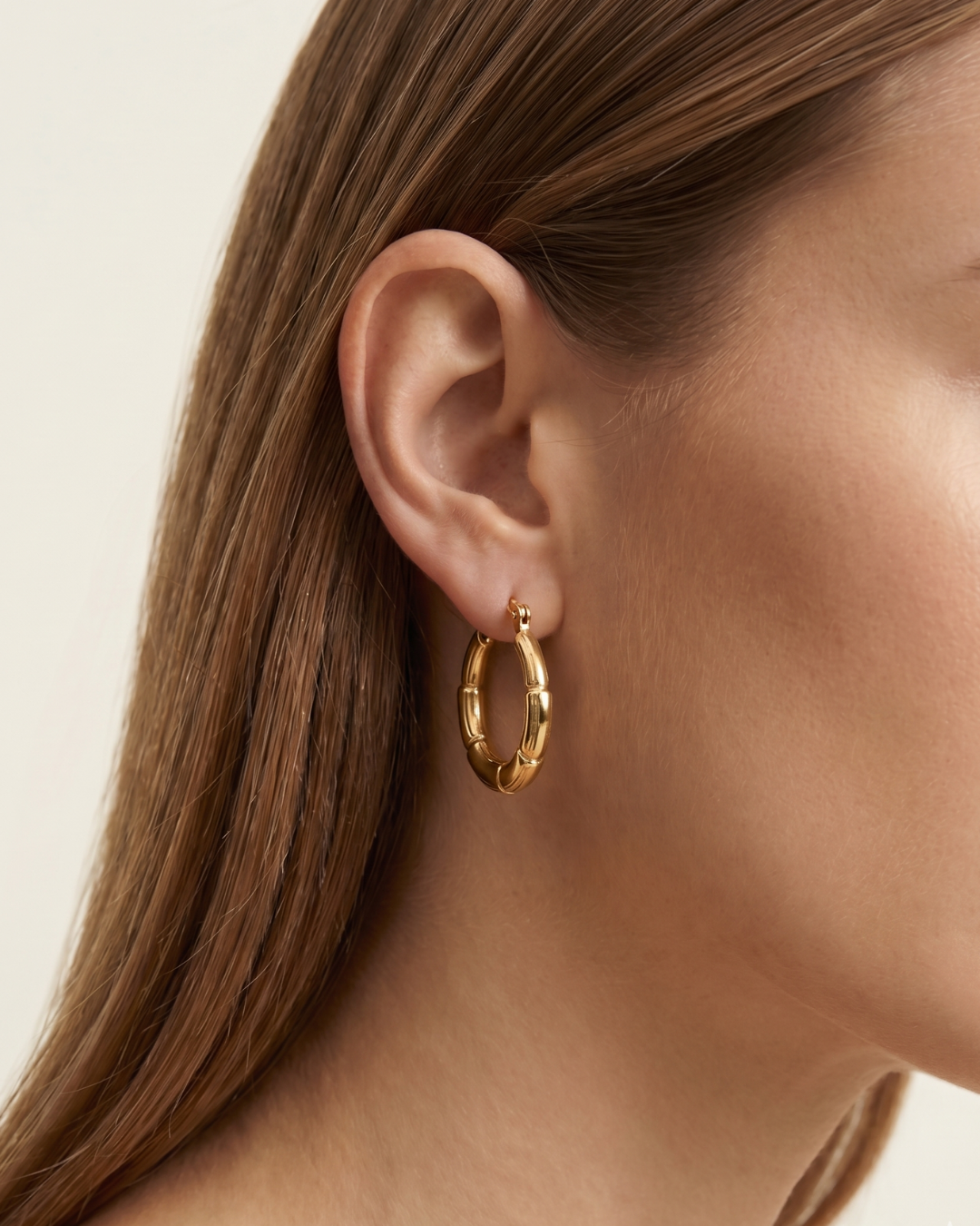 Bamboo Textured Gold Hoops