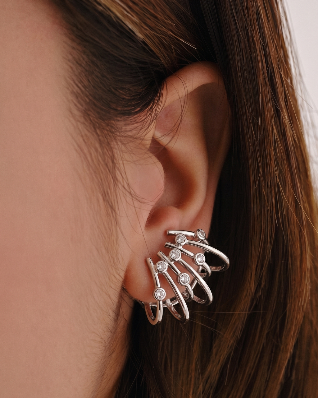 Multi Bar Silver Stud Earrings