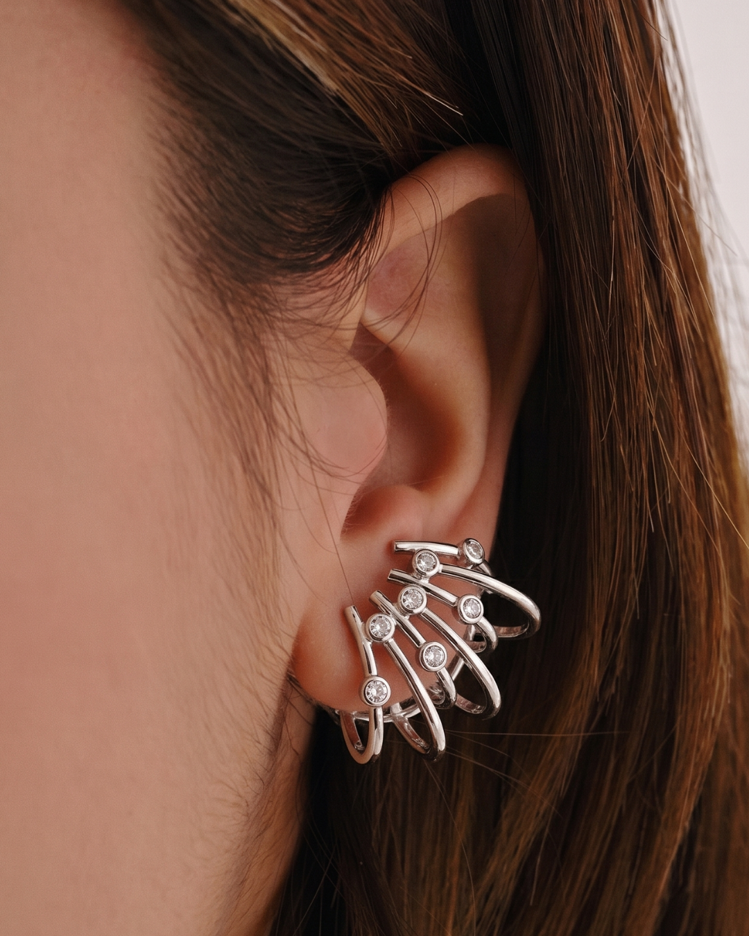 Multi Bar Silver Stud Earrings