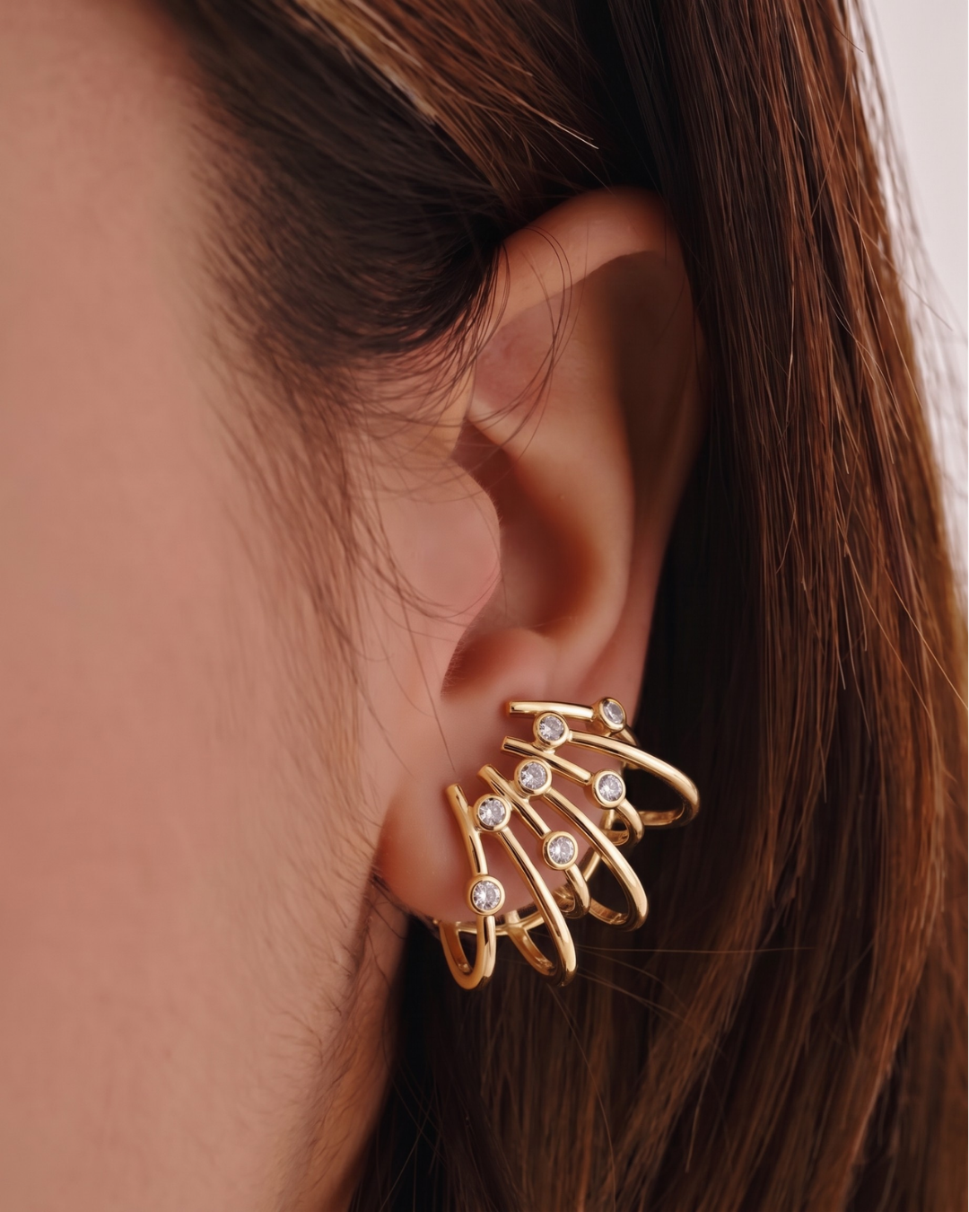 Multi Bar Golden Stud Earrings